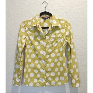 Boden Polka Dot Button Up Cotton Blouse, Size 8 Golden Wheat White Collared